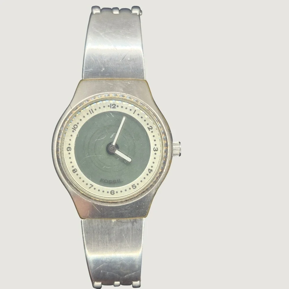 Fossil Mens Watch Stainless Steel Green Dial Quartz Watch JR7859 Needs Battery